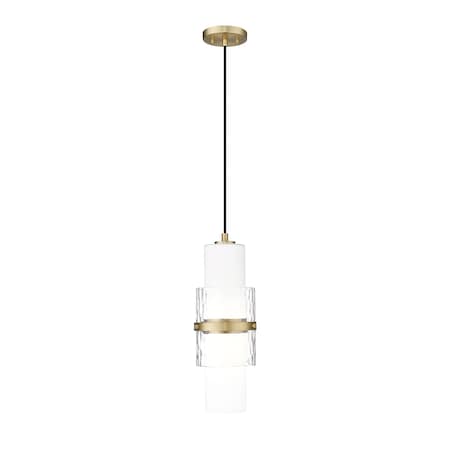 Z-Lite Cayden Pendant, 1-Light, 6.5 In.W x 16.75 In.H, Modern Gold/Clear + Etched Opal 1946P-MGLD